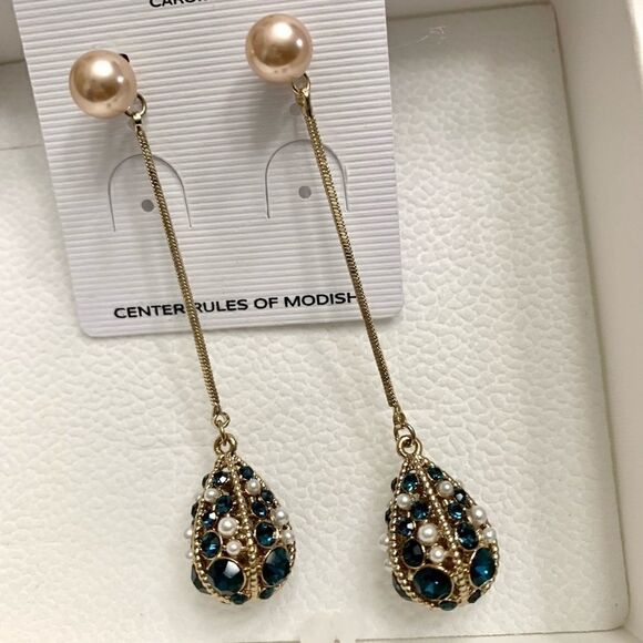 Vintage pearl and crystal drop-shaped tassel earrings - Picture 10 of 13